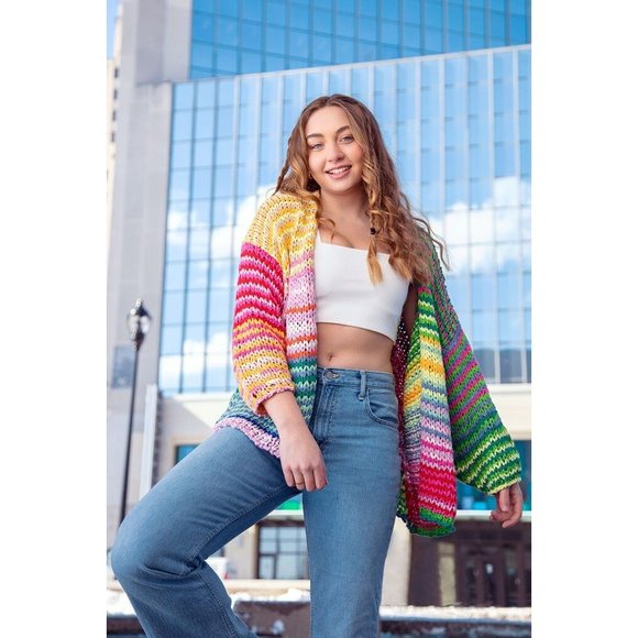 Free People Multicolor Rainbow Knit Cardigan Size Medium - Picture 2 of 5